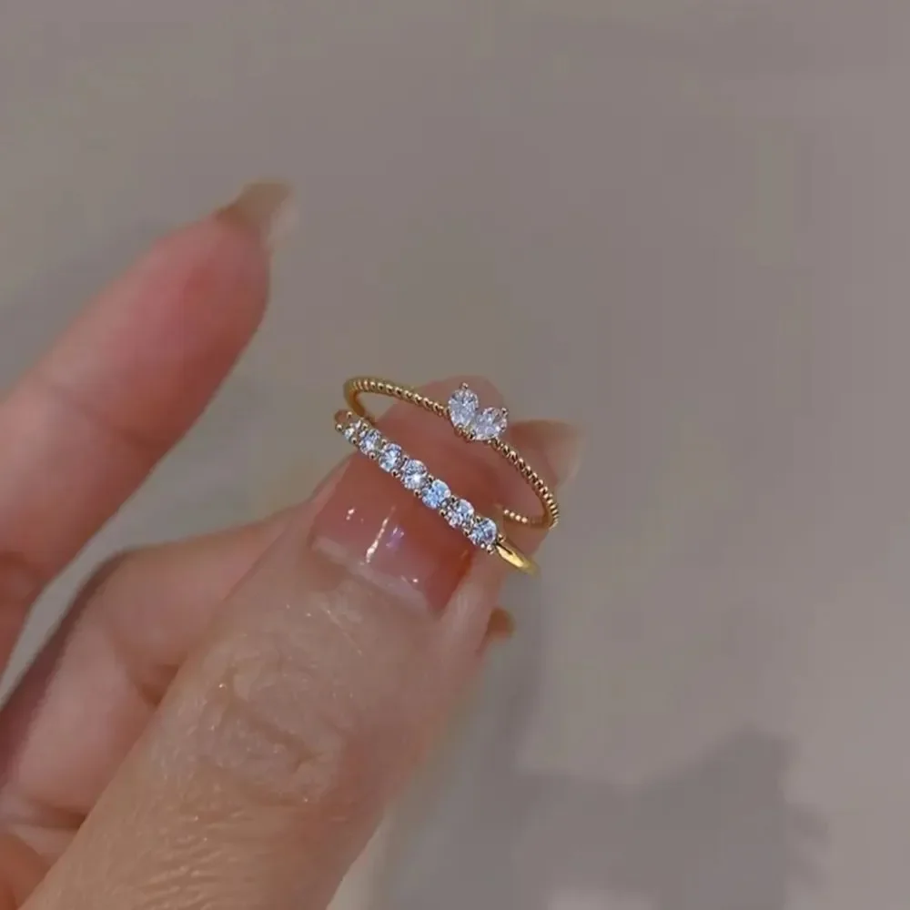 ✨️ 18k gold Plated Love Heart Open Ring 2pcs/Set Personality Design Ring